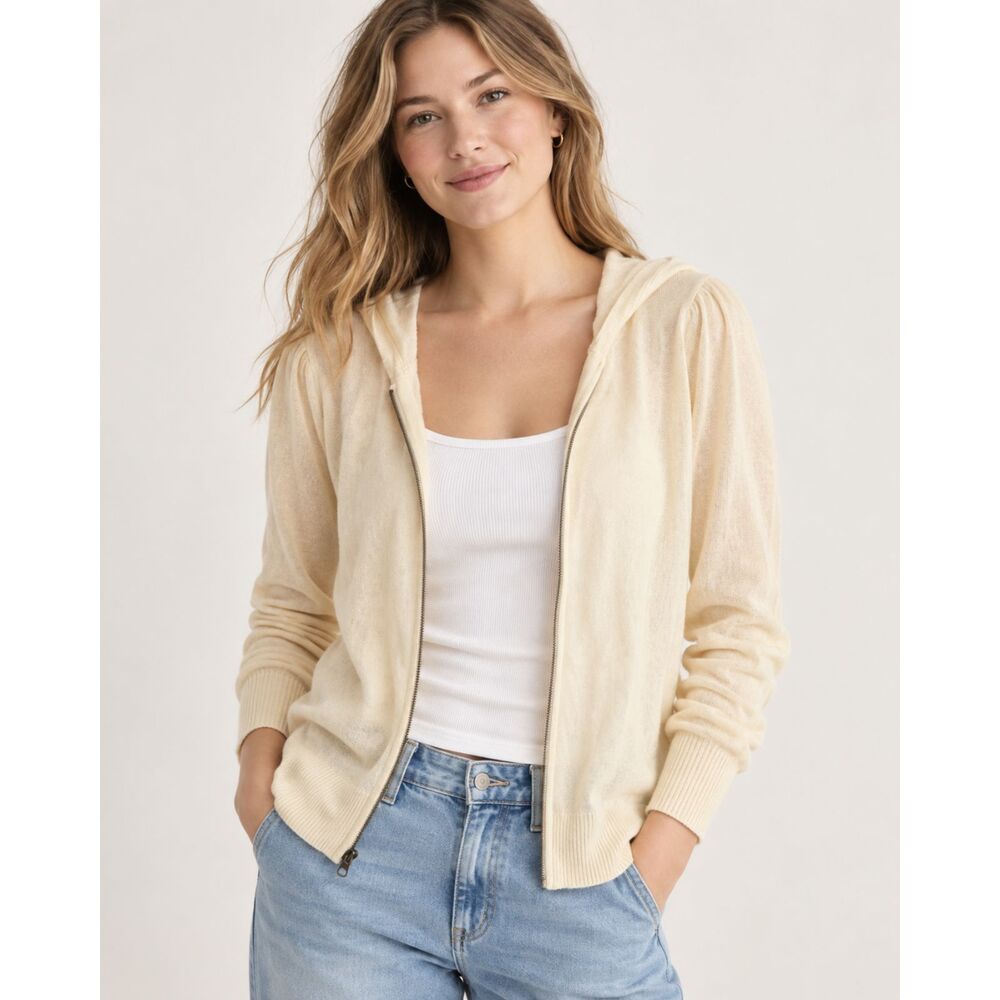 100% Cashmere Zip-Up Hoodie Ivory Cream Sweater XL Old Navy Women’s